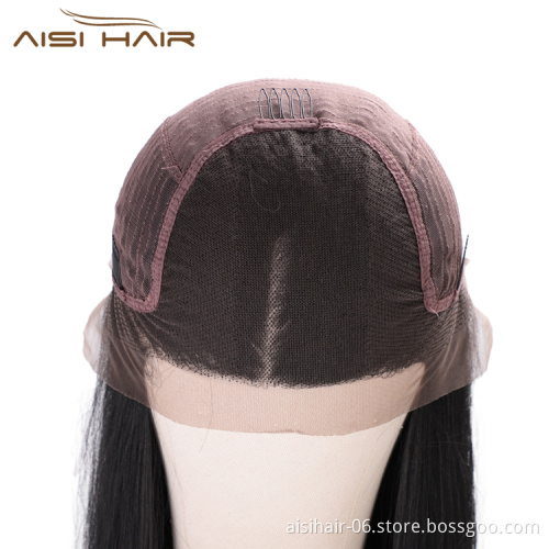 Aisi Hair New Design Silky Straight Lace Front Long Wigs Heat Resistant Synthetic Fiber Black Long Straight Wig for Women